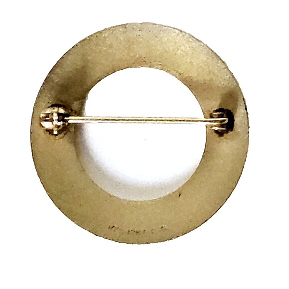 VTG 12K GF Circle Brooch Gold w Shamrock Green Stone Estate Piece 1.10" EUC - Picture 3 of 7